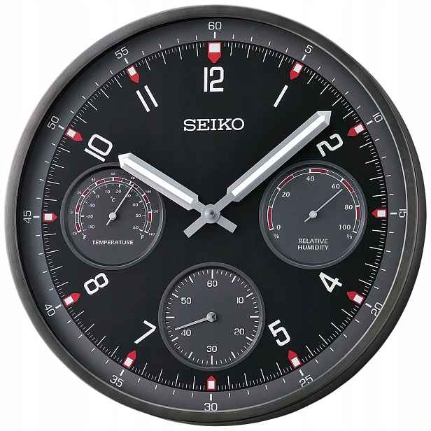 Japonské Hliníkové Hodiny Seiko QXA823K S Teploměrem A Vlhkoměrem 33 cm