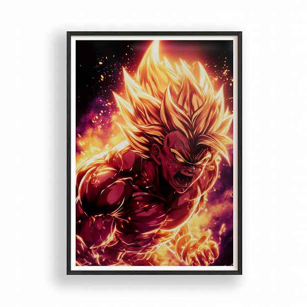 Obraz Dragon Ball Saiyan Goku Plakát Rámeček Dřevěný Černý 30x42 cm