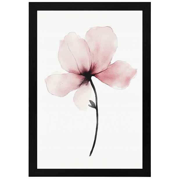 Plakát Rámeček Dřevo Akvarel Příroda Zahrada Květ Růžová Magnolie 40x60