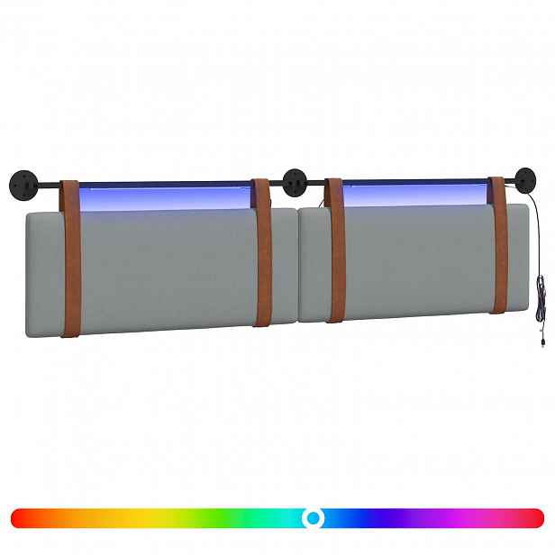 vidaXL Závěsné čelo postele S LED osvětlením Světle šedá Antický PU
