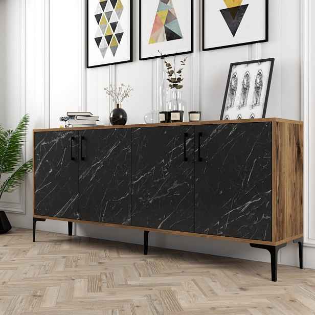 Konzolový stolek Kiev - Walnut, Black Marble