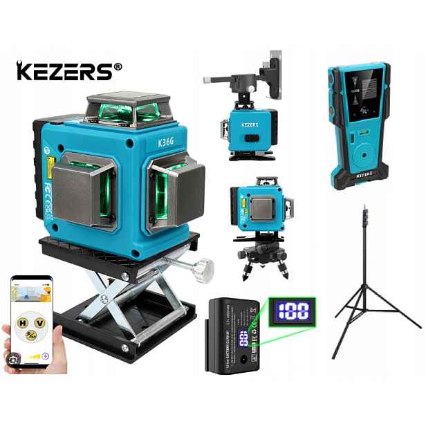 Robustní Laserová Vodováha Kezers K36G Detektor Stativ