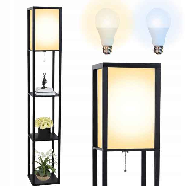 Stojací Lampa Podlahová Police Regál Pro Skladování 2v1 Žárovka