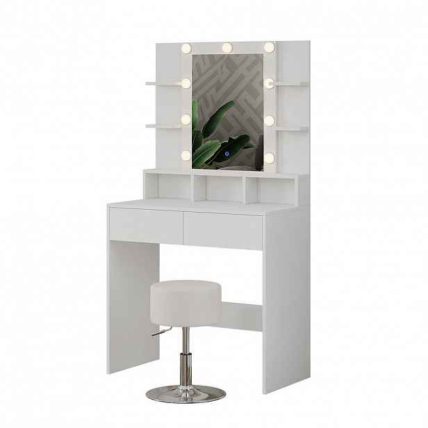 Vicco TOALETNÍ STOLEK Taylor Bílá 80 cm s LED osvětlením a taburetem
