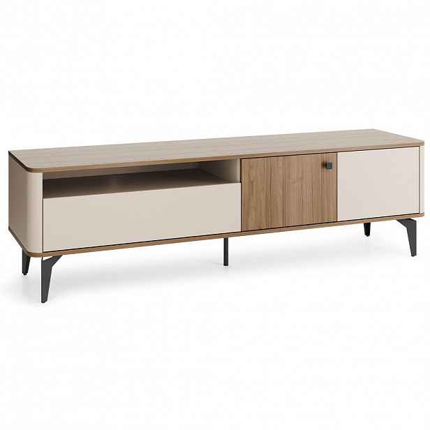 Beautysofa NÍZKÁ SKŘÍŇKA Aurora se 2 dveřmi a 2 zásuvkami, kovové nohy, 180 cm, ořech + kašmír