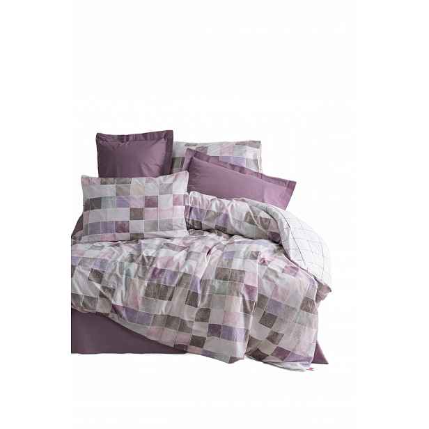 Cotton Box Povlečení Fialové S Čtverci 160X220 Opa