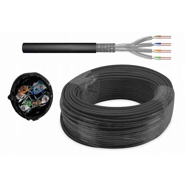 Internetový kabel Lan kroucená dvoulinka venkovní zemní Sftp AWG23 drát kat.7 50m