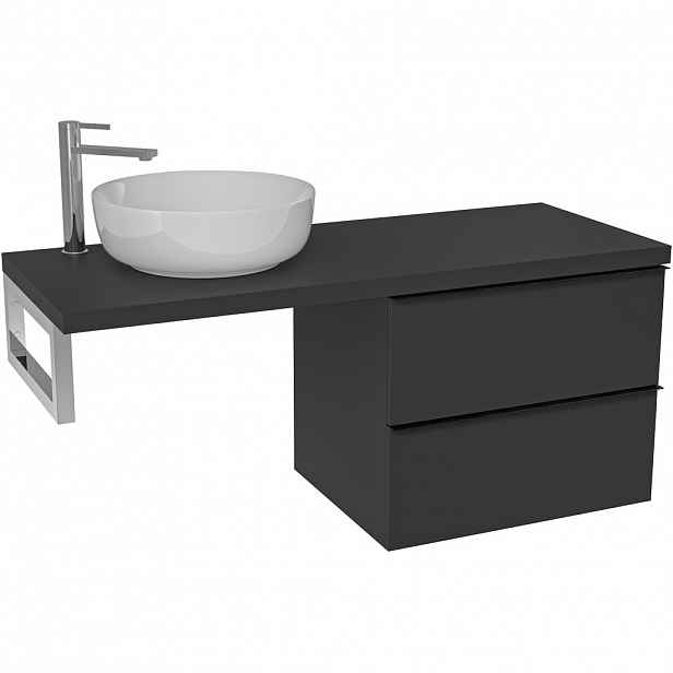 Koupelnová skříňka Velora - černá matná, úchytka černá + deska pod umyvadlo Navira Pro - 36 mm + konzole chrom - 160x56,6x46,5 cm