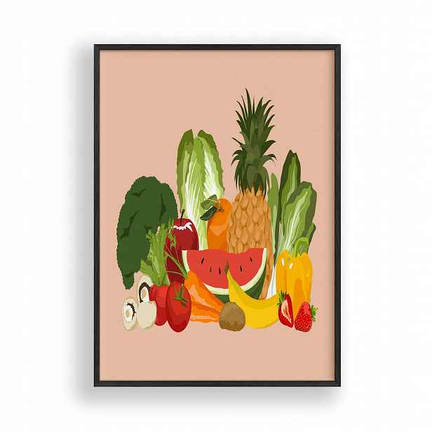 Obraz Ovoce a zelenina Plakát Rámeček Dřevěný Černý 30x42 cm
