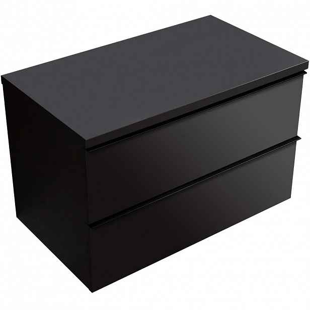 Koupelnová skříňka Velora - černá matná, úchytka černá + deska pod umyvadlo Navira Pro - 36 mm - 100x56,6x46,5 cm