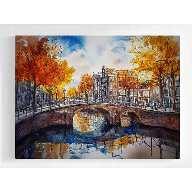 Plakát Podzimní Amsterdam Most Nad Kanálem Akvarel 100x75