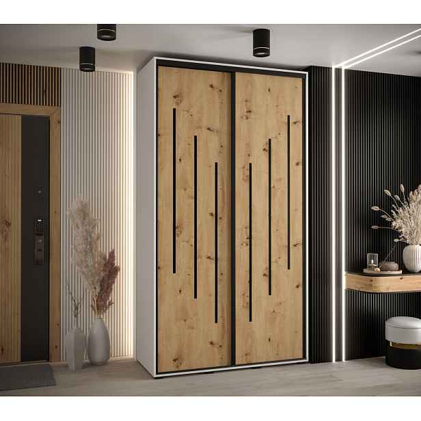 Šatní skříň ASIRI 8 - 140/60 cm, bílá / dub artisan / černá