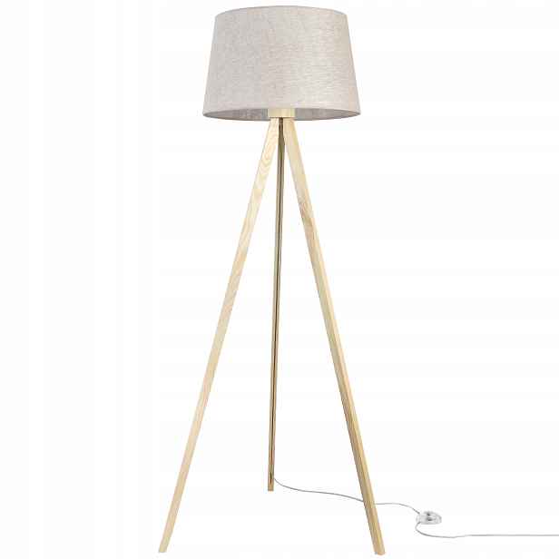 Stojací lampa trojnožka s béžovým boho stínítkem do ložnice obývacího pokoje
