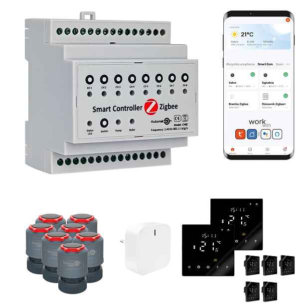 Sada pro podlahové vytápění Zigbee Tuya CH8Z 7 pokojů termostaty PRO3 černá