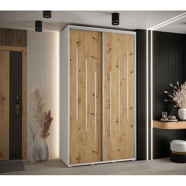 Šatní skříň ASIRI 8 - 140/60 cm, bílá / dub artisan / stříbrná