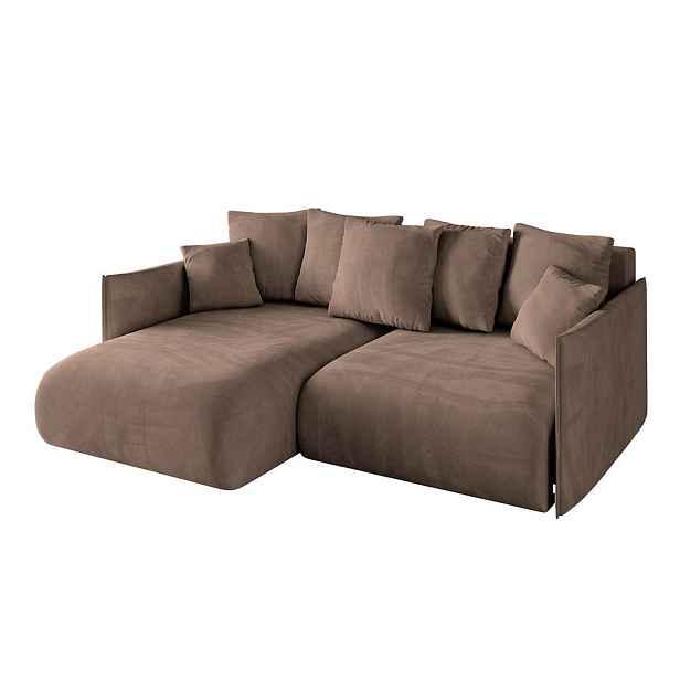 ALTDECOR ROHOVÁ SEDAČKA s funkcí spaní a otomanem, levá ONESK-L 216x177x72 Hnědá Velur