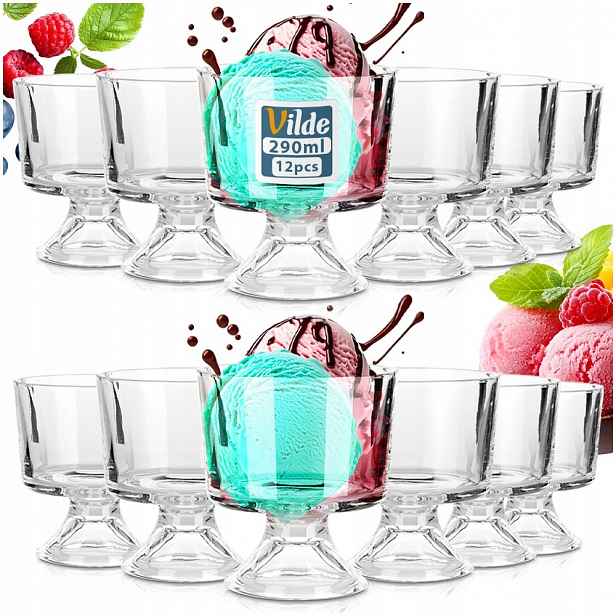 12 x Poháry na nožce, dezertní na zmrzlinu na dezerty, želé 270 ml