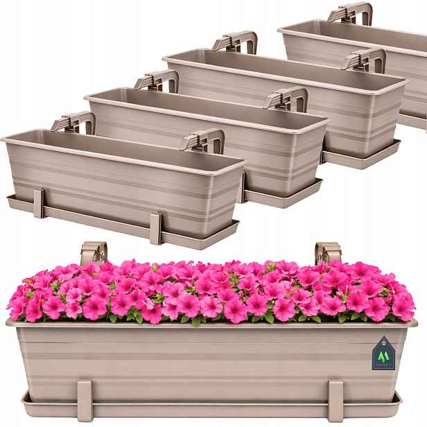 4 x Balkonový Květináč Truhlík Držák Květináč Květiny Rostliny 60 cm Béžový