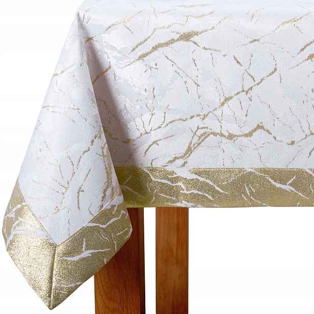 Elegantní ubrus odolný proti skvrnám, šitý obálkově, zlatá mramorová nit 130 x 490 cm