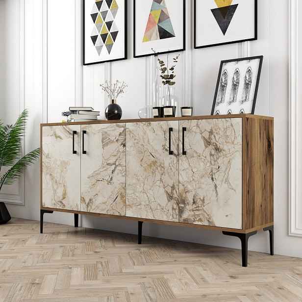 Konzolový stolek Kiev 160 - Walnut, White Marble