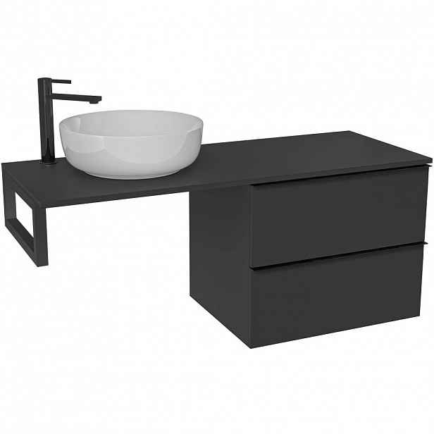 Koupelnová skříňka Velora - černá matná, úchytka černá + deska pod umyvadlo Navira Slim - 18 mm + konzole černá - 120x54,8x46,5 cm