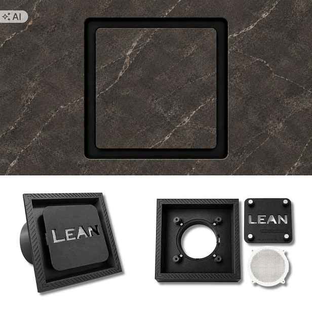 Skrytá ventilace LeAnKeramixPro rám pod tmavé dlaždice Ø 125 mm, černý