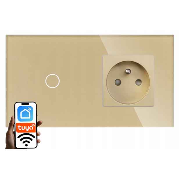 Vypínač Světla Wifi 1G1W Jednoduchý Zásuvka Skleněný Panel Zlatý