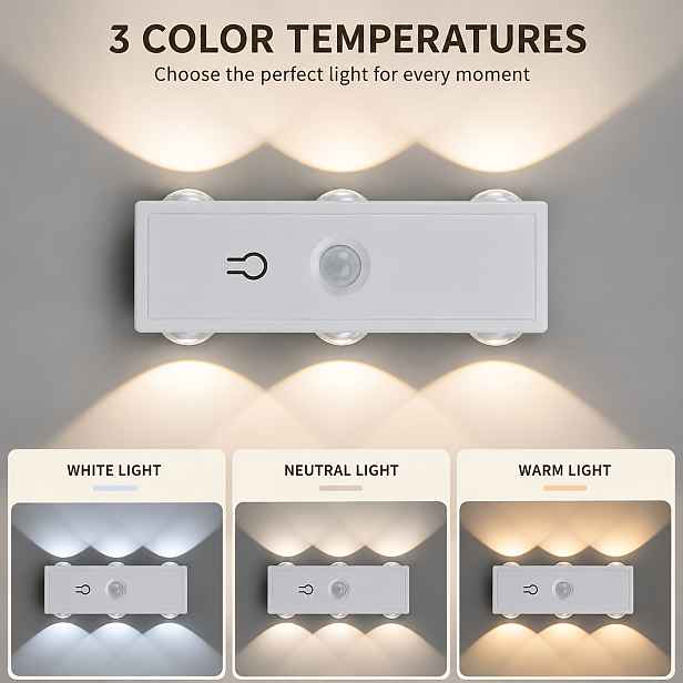 TEMU RGB Dynamické LED Senzorové Světlo, Dobíjecí Bezdrátové Noční Světlo s Detekcí Pohybu, Barevná Nástěnná Lampa pro Ložnici, Šatnu, Schodiště &