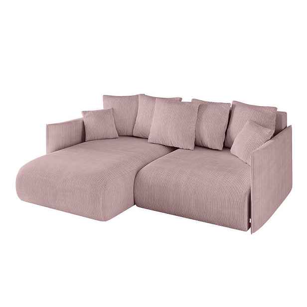 ALTDECOR ROHOVÁ SEDAČKA s funkcí spaní a otomanem, levá ONESK-L 216x177x72 Růžová Manšestr