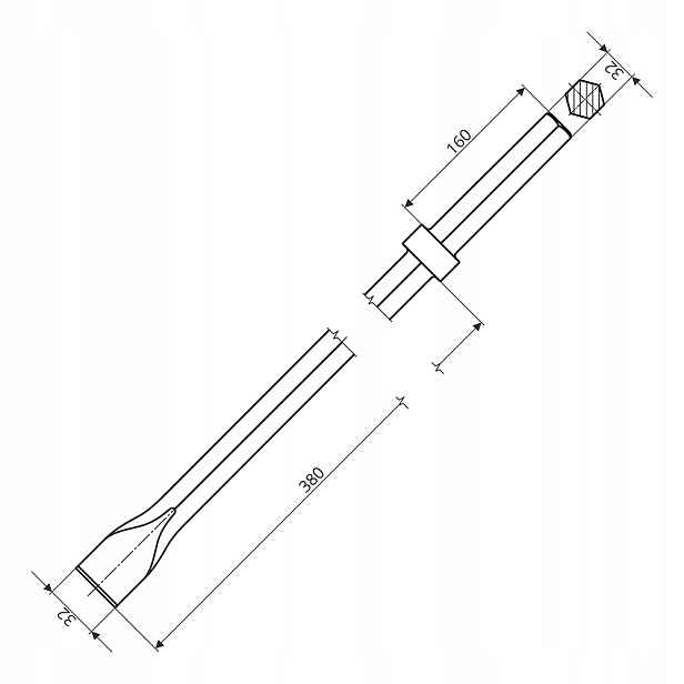 Grot Hex 32 x 160 mm Řezačka 32 x 380 mm Dláto