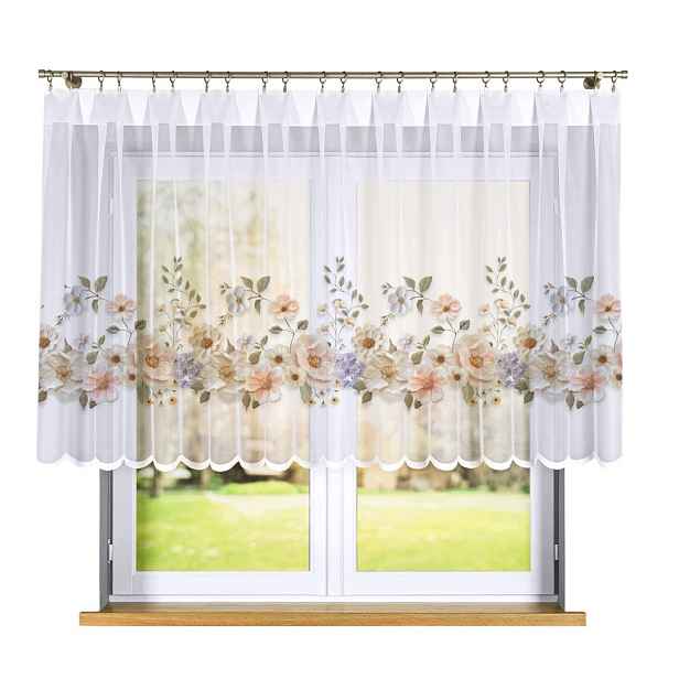 Květiny S Efektem 3D Vyšívání Záclona D178M 400x110 cm Obšité Boky