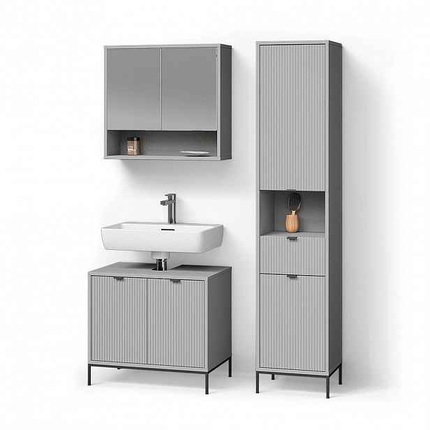 Livinity® KOUPELNOVÝ NÁBYTEK ATERNO, Šedá, 3dílná