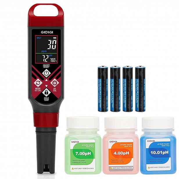 Měřič pH a koncentrace v ppm 5v1, digitální tester soli pro mořskou vodu