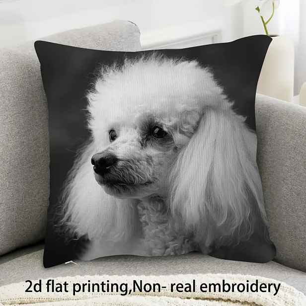 TEMU 1 Dekorativní polštář s bílé pudlovy tváře - 18"x18" (45,72x45,72cm) Měkký čtvercový polštář z krátkého plyše se zipem, černý moderní design,