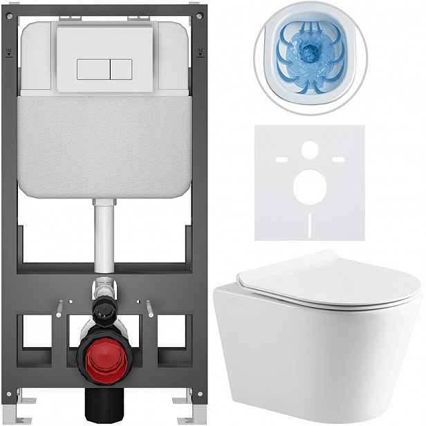 Kompletní WC set Basic/Carlito - bílá lesklá - WC tlačítko Modulo/Bílá - volně stojící - předstěnová instalace - 48,5x36,5 cm