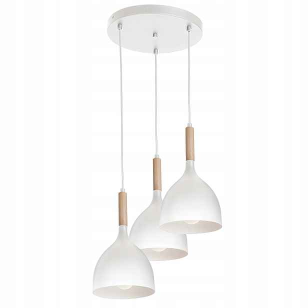 Luminex Závěsná lampa Noak wood, bílá matná, 3xE27, dřevěné prvky
