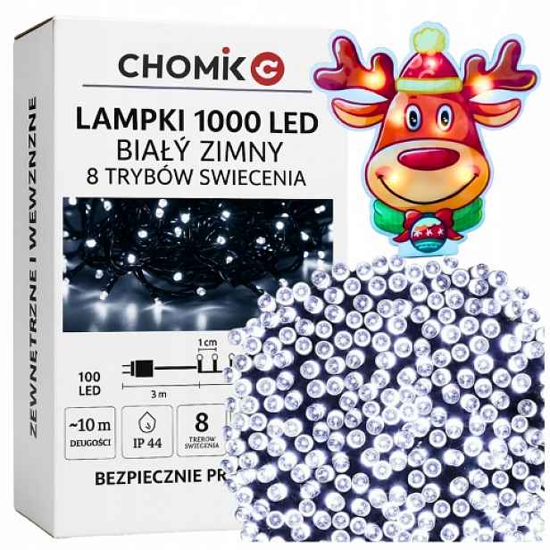 Vánoční Osvětlení Na Stromeček 1000 Led Venkovní Bílé Studené Režimy 10M Samolepka Sada