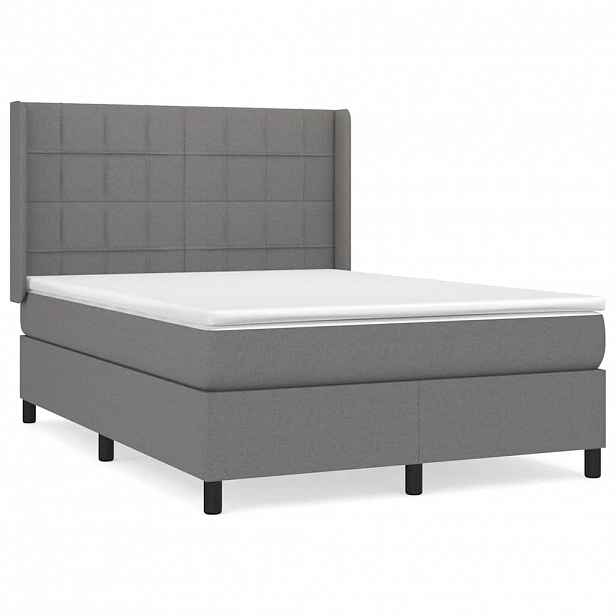 vidaXL Box spring postel s matrací tmavě šedá 140x200 cm textil