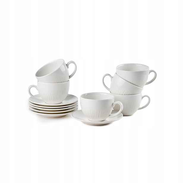 Bílé Šálky S Podšálky 330 ml, porcelánové 6 x Tudor England