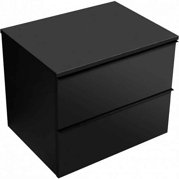 Koupelnová skříňka Velora - černá matná, úchytka černá + deska pod umyvadlo Navira Slim - 18 mm - 60x54,8x46,5 cm