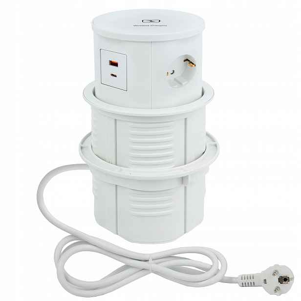 Nabíjecí zásuvka zasunutelná do pracovní desky, bílá, indukční nabíječka 15W, 2x Usb 16A