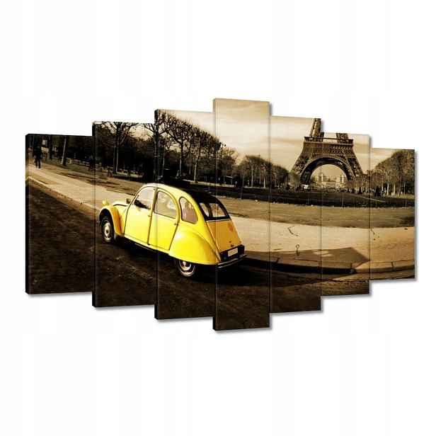 Obrazy 140x80 Žluté auto a věž