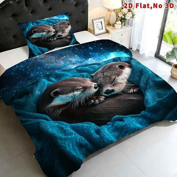 TEMU 2D Plochý 2/3ks Vydra a Galaxie Povlečení na Peřinu Queen King Full Velikosti Pohodlné a Romantické Ložní Prádlo Elegantní Povlečení a Stylový
