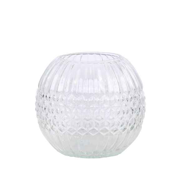 Baňatá čirá skleněná váza s drážkami Liggo - Ø 15*13 cm Chic Antique