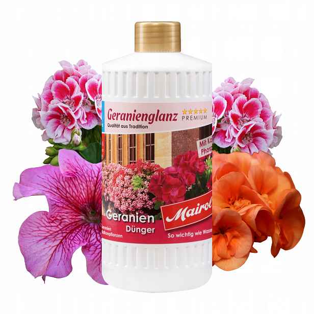 Geranienglanz 1L Mairol – specializované hnojivo pro pelargonie a surfinie