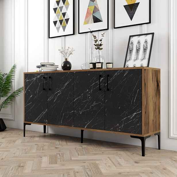 Konzolový stolek Kiev 160 - Walnut, Black Marble