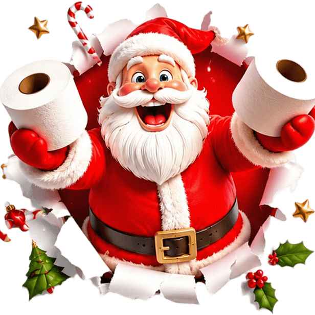 TEMU 2D Plochá, 1ks 2D Plochá Tištěná Kreativní Vánoční Samolepka na Toaletní Prkénko, Santa Claus Držící Role Toaletního Papíru, Odnímatelná