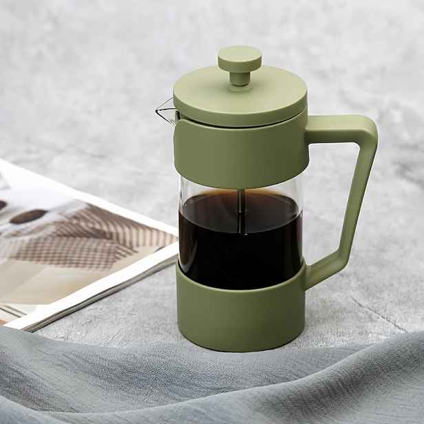 TEMU 350ml Jednodílná, Barevná French Press, Vyrobená z Tepelně Odolného Vysokoborosilikátového Skla s Tepelně Izolačním PP Obalem, Nerezový Filtr.