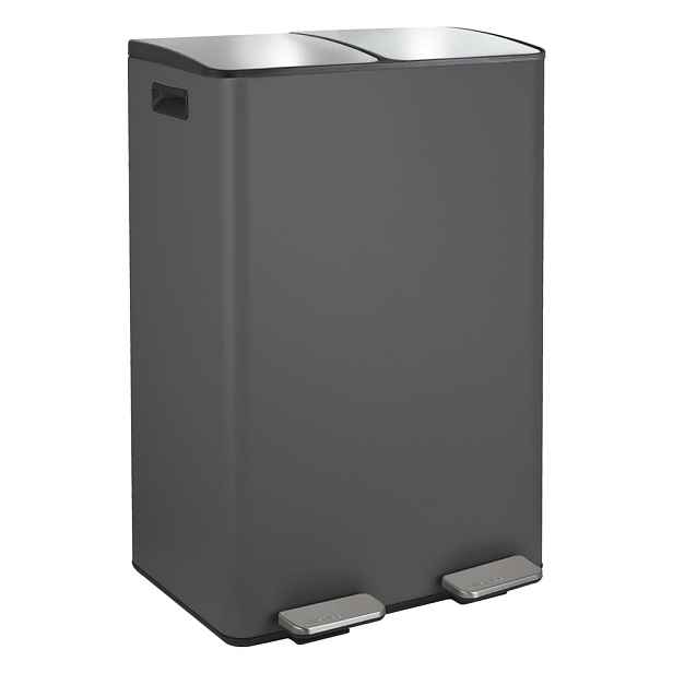 Tmavě šedý ocelový odpadkový koš 2x30 l na tříděný odpad/nášlapný   Aliya – Spirella
