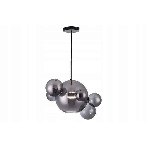 Závěsná Led lampa černá skleněná kouřová koule 30 cm 5 kuliček 4000K Reality